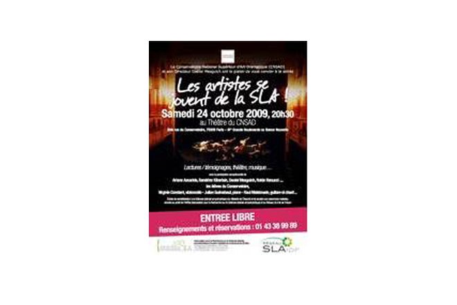 Une soirée au Conservatoire national d'art dramatique en soutien à l'association ARSLA (Association pour la recherche sur la sclérose latérale amyotrophique et autres maladies du motoneurone) le 24 Octobre 2009.